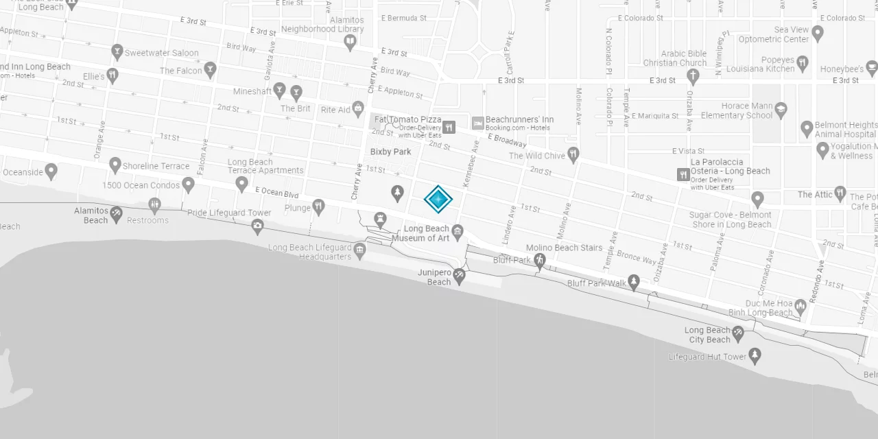 map of New Found Life rehab in Long Beach, California